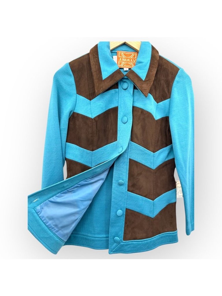 Vintage J. Sully Blue Brown Western Jacket Chevron Suede 70's